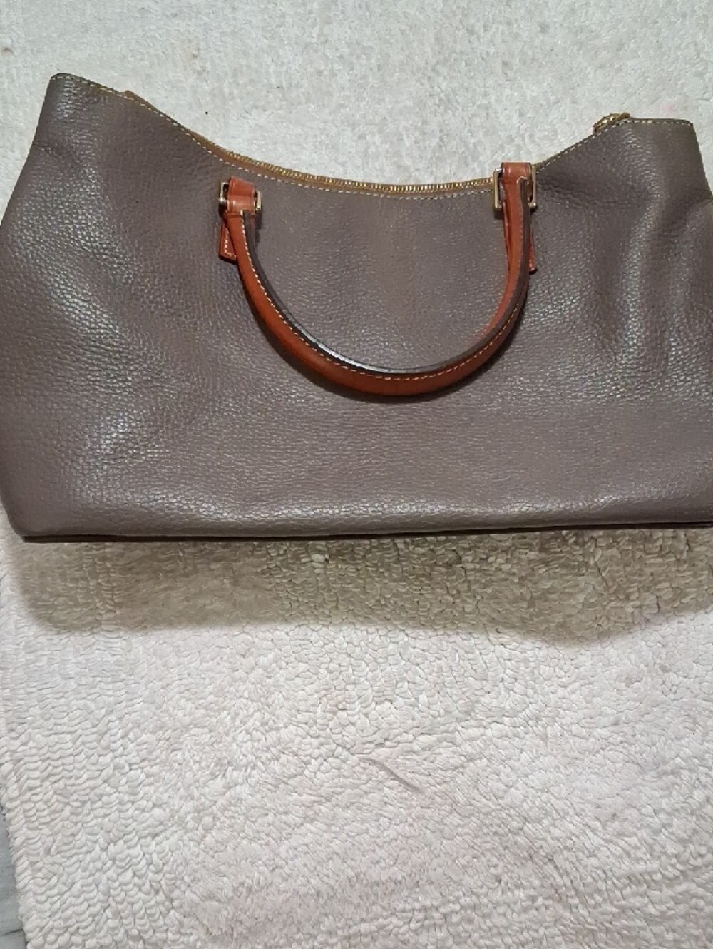 Dooney & Bourke Brown Pebble Leather Tote with Tan Trim - Picture 3 of 15